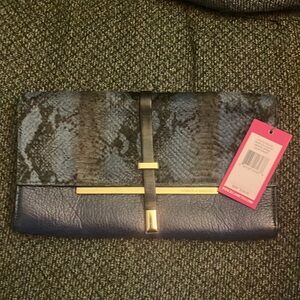 NWT Vince Camuto Leila clutch ( large size) genuine leather  in color peacoat